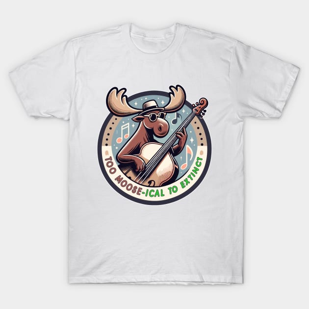 Moose ical Maestro, Strumming Strings to Conservation Beats T-Shirt by maknatess